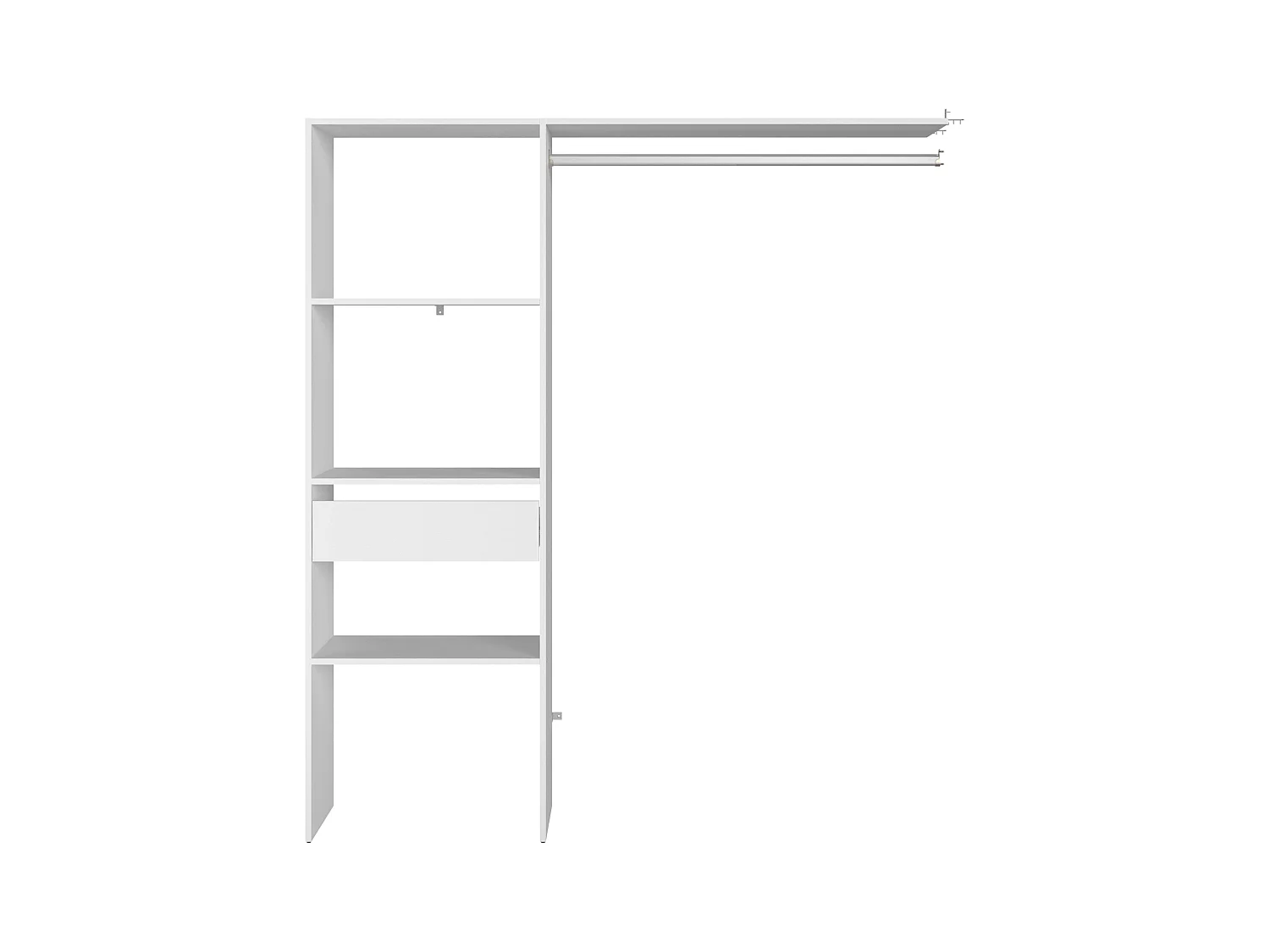 Dressing modulable sur mesure blanc, 160 x 180 cm, avec étagères, tiroir et bar