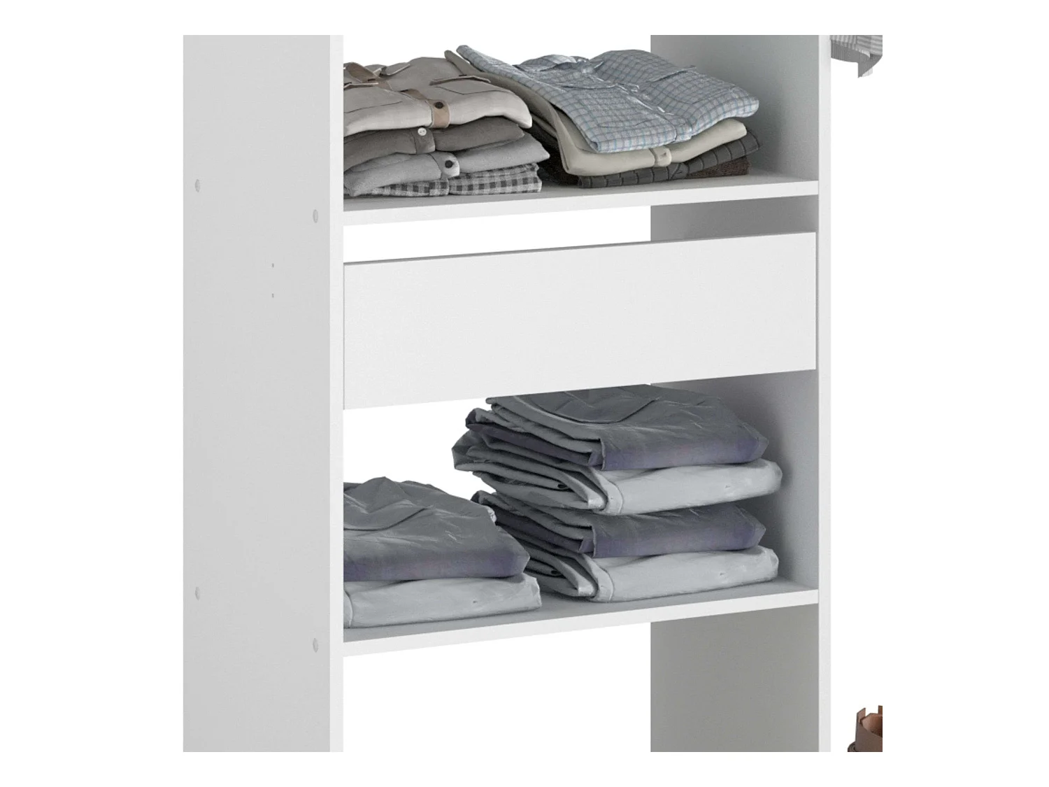 Dressing modulable sur mesure blanc, 160 x 180 cm, avec étagères, tiroir et bar