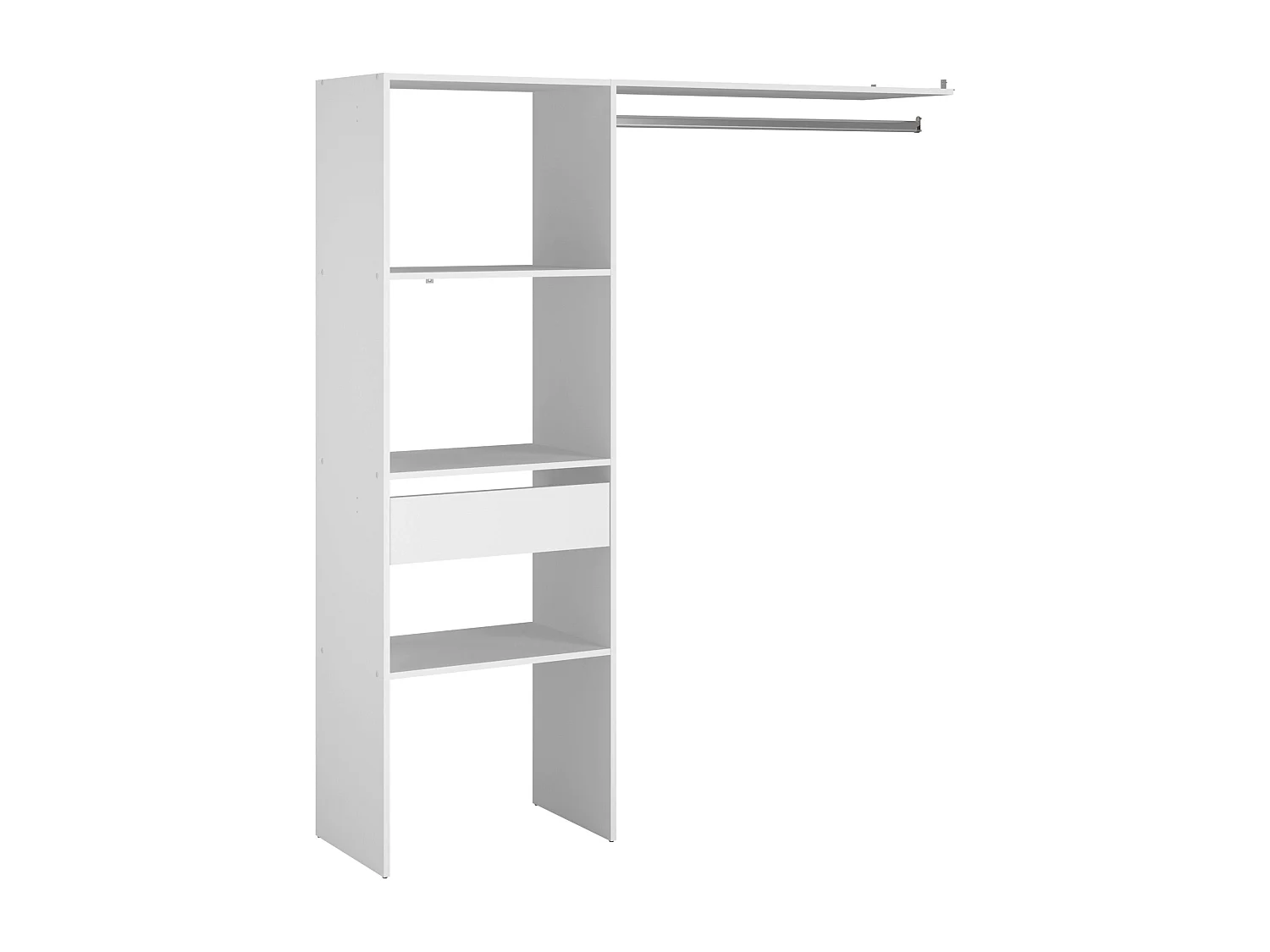 Dressing modulable sur mesure blanc, 160 x 180 cm, avec étagères, tiroir et bar