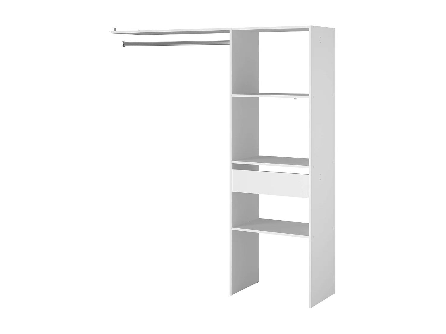 Dressing modulable sur mesure blanc, 160 x 180 cm, avec étagères, tiroir et bar