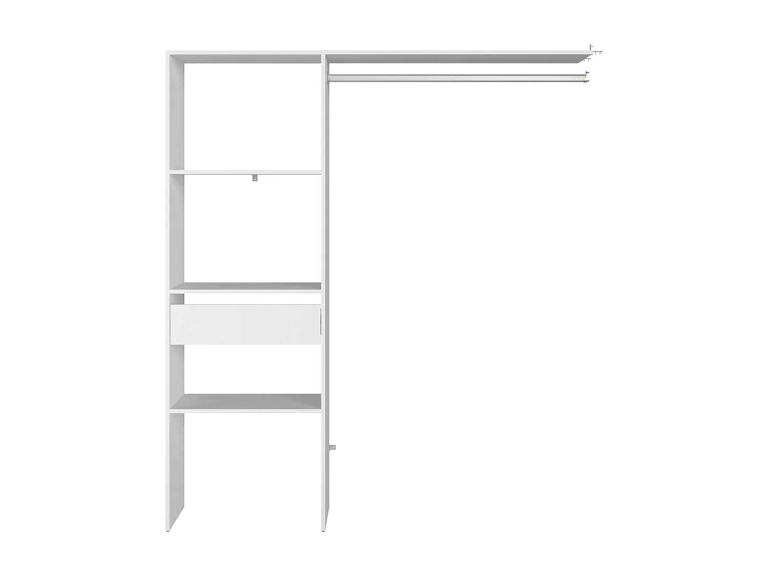 Dressing modulable sur mesure blanc, 160 x 180 cm, avec étagères, tiroir et bar