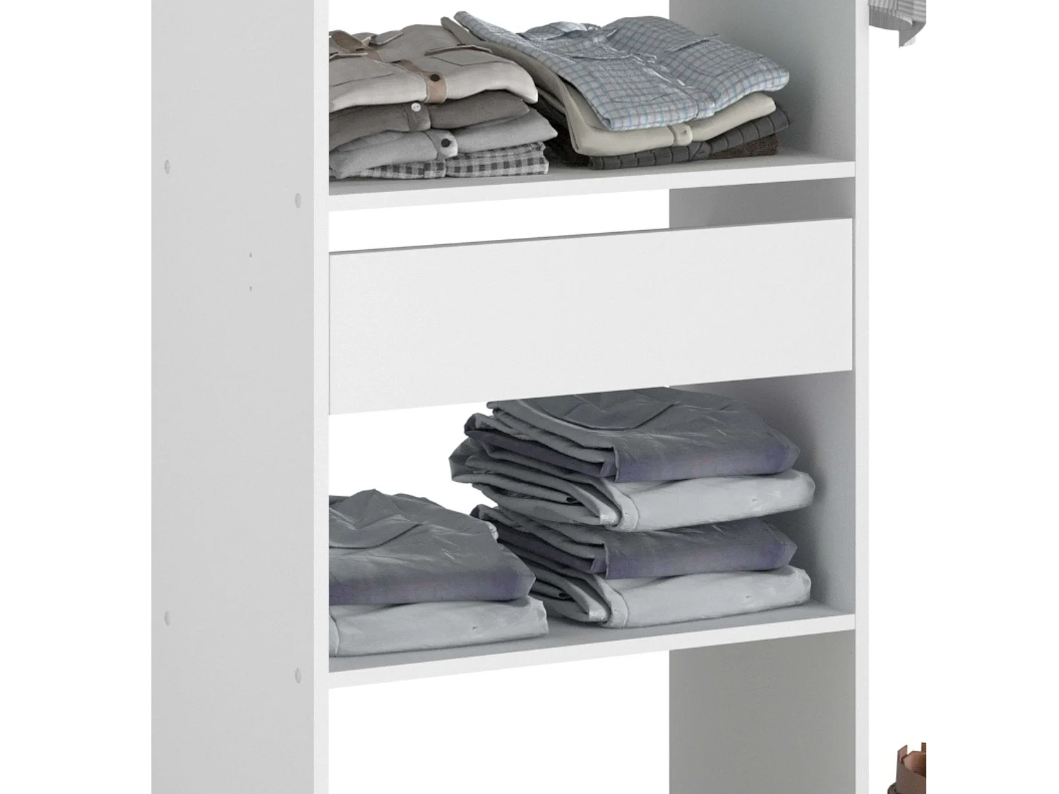 Dressing modulable sur mesure blanc, 160 x 180 cm, avec étagères, tiroir et bar