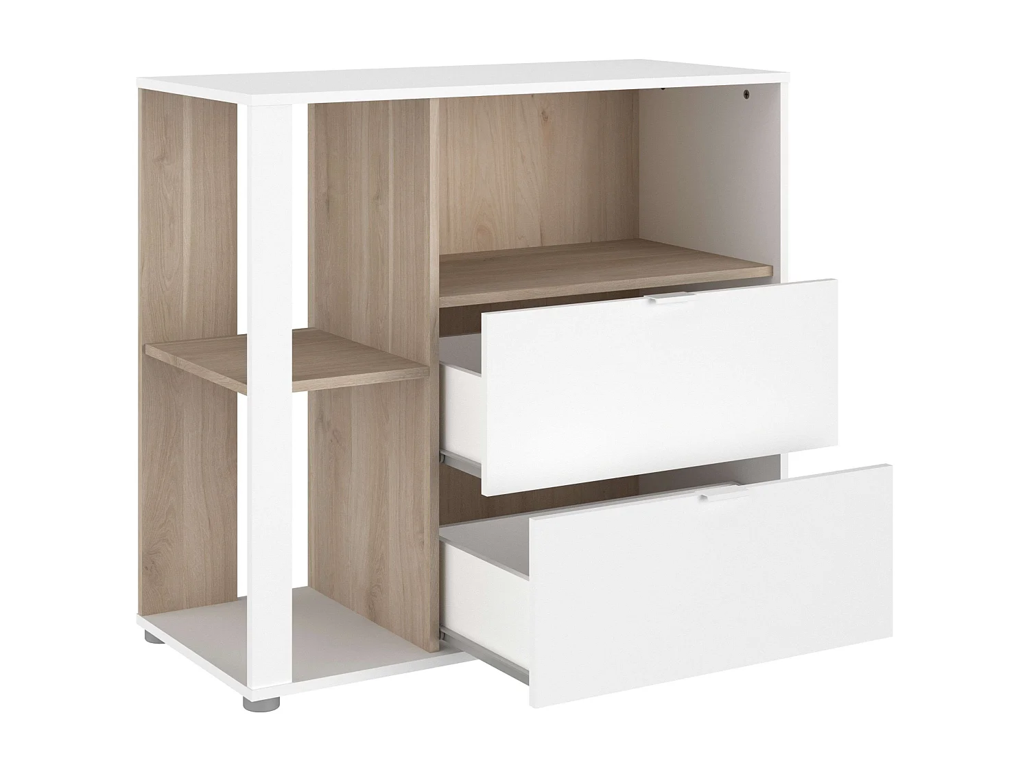 Guarda-roupa de quarto em carvalho branco boreal e japonês com 2 gavetas e 4 prateleiras 92x206 cm