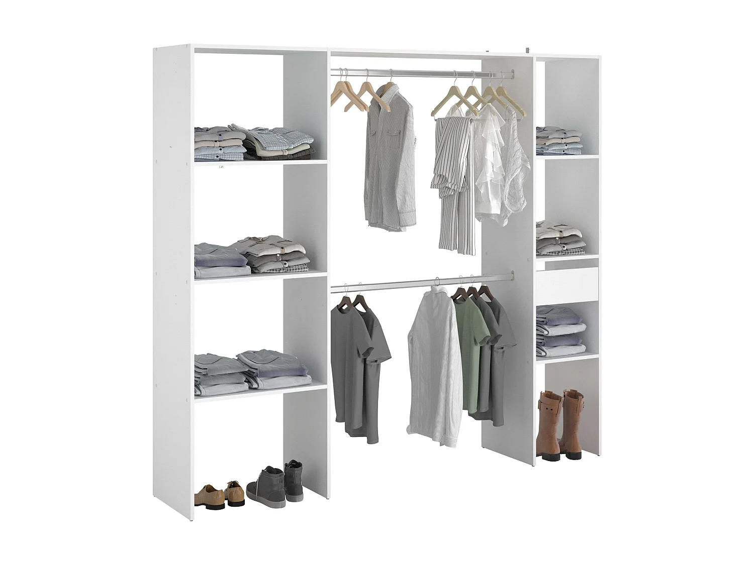 Vestidor Modular Abierto Blanco Módulo B+C 6 Estantes, Cajón 198x180 cm