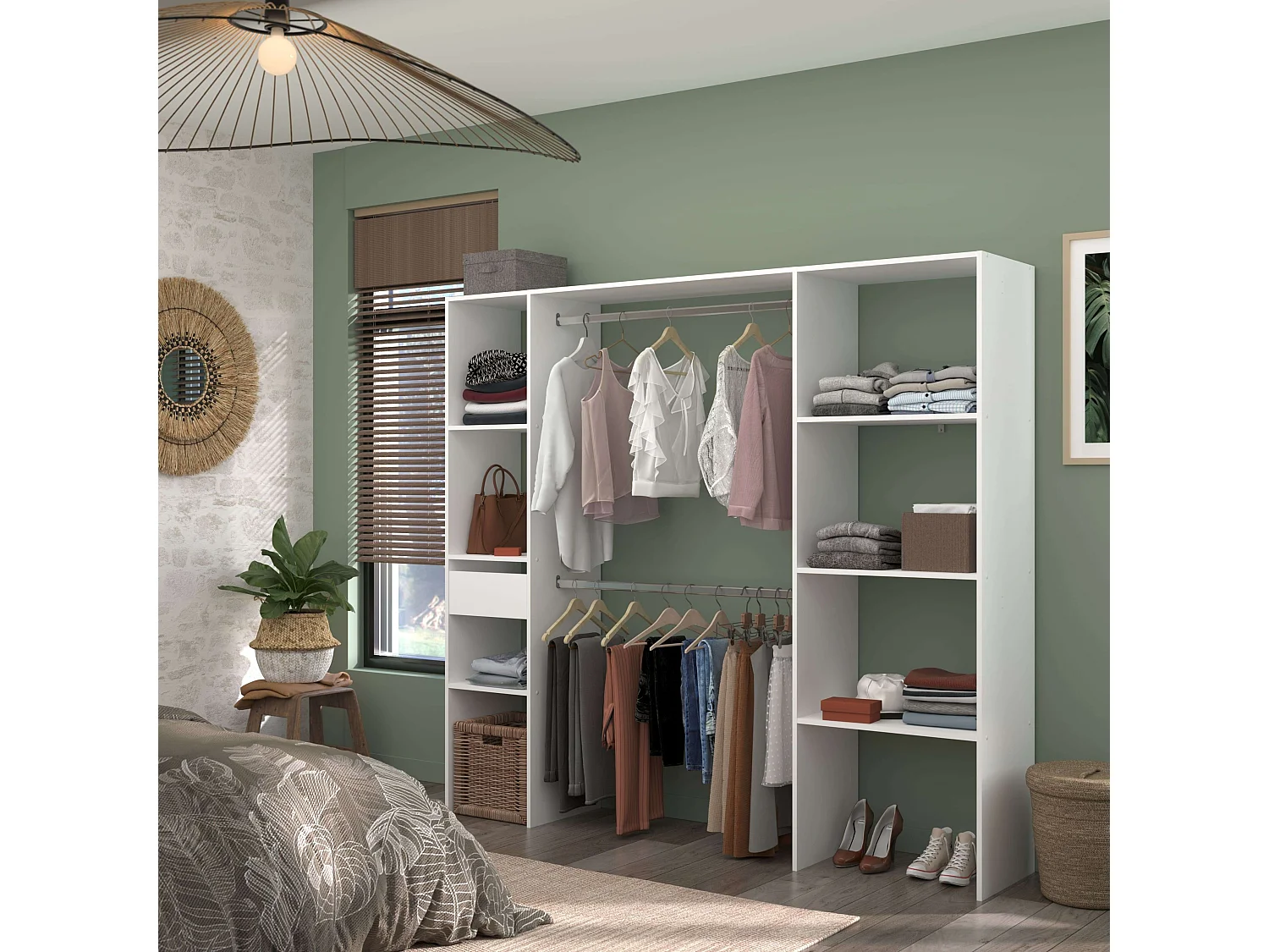 Vestidor Modular Abierto Blanco Módulo B+C 6 Estantes, Cajón 198x180 cm