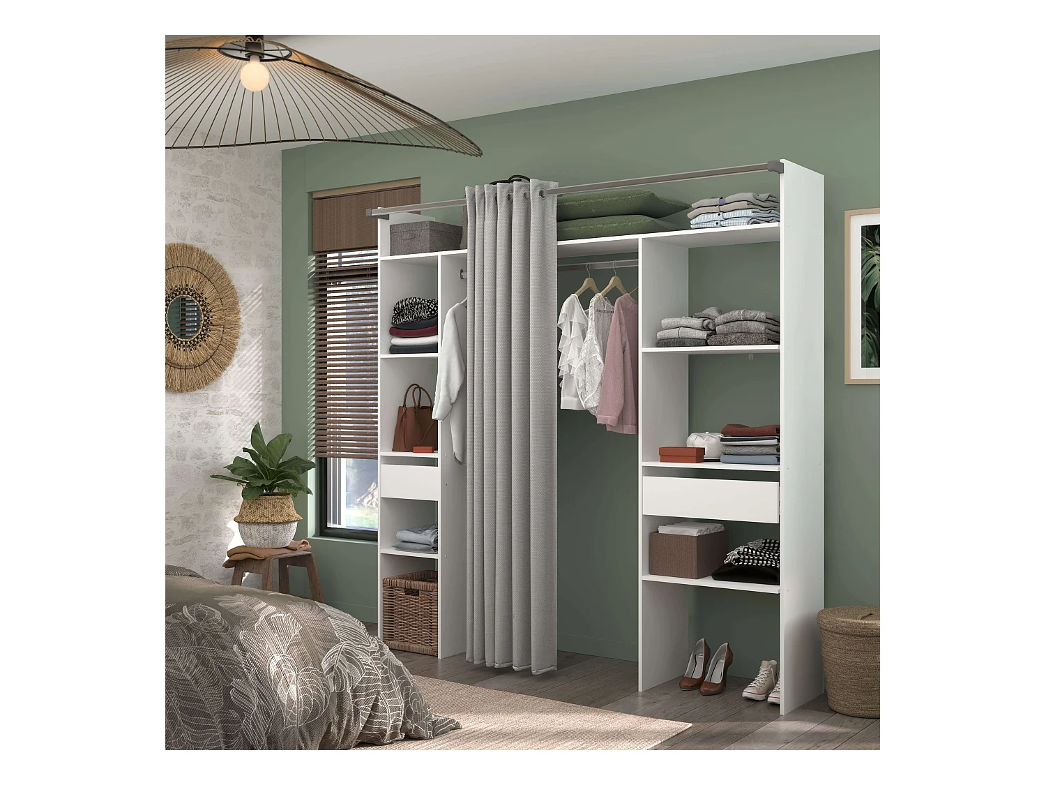 Vestidor Modular Custom Modulo D+G 8 Estantes, 2 Cajones, Blanco 198x200x48 cm