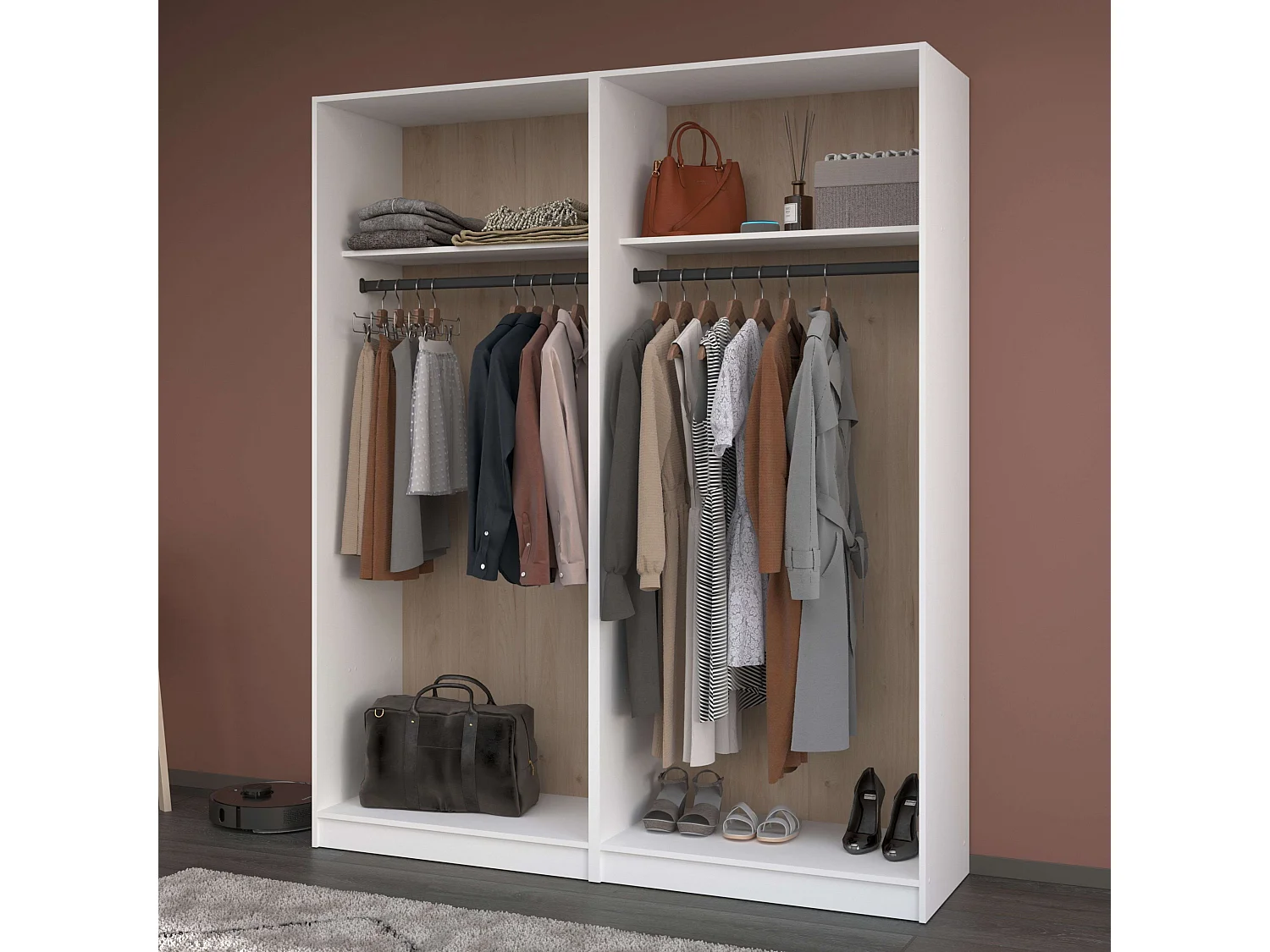 Vestidor modular Flexa 2 cajones 4 estantes color madera claro/blanco 166cm