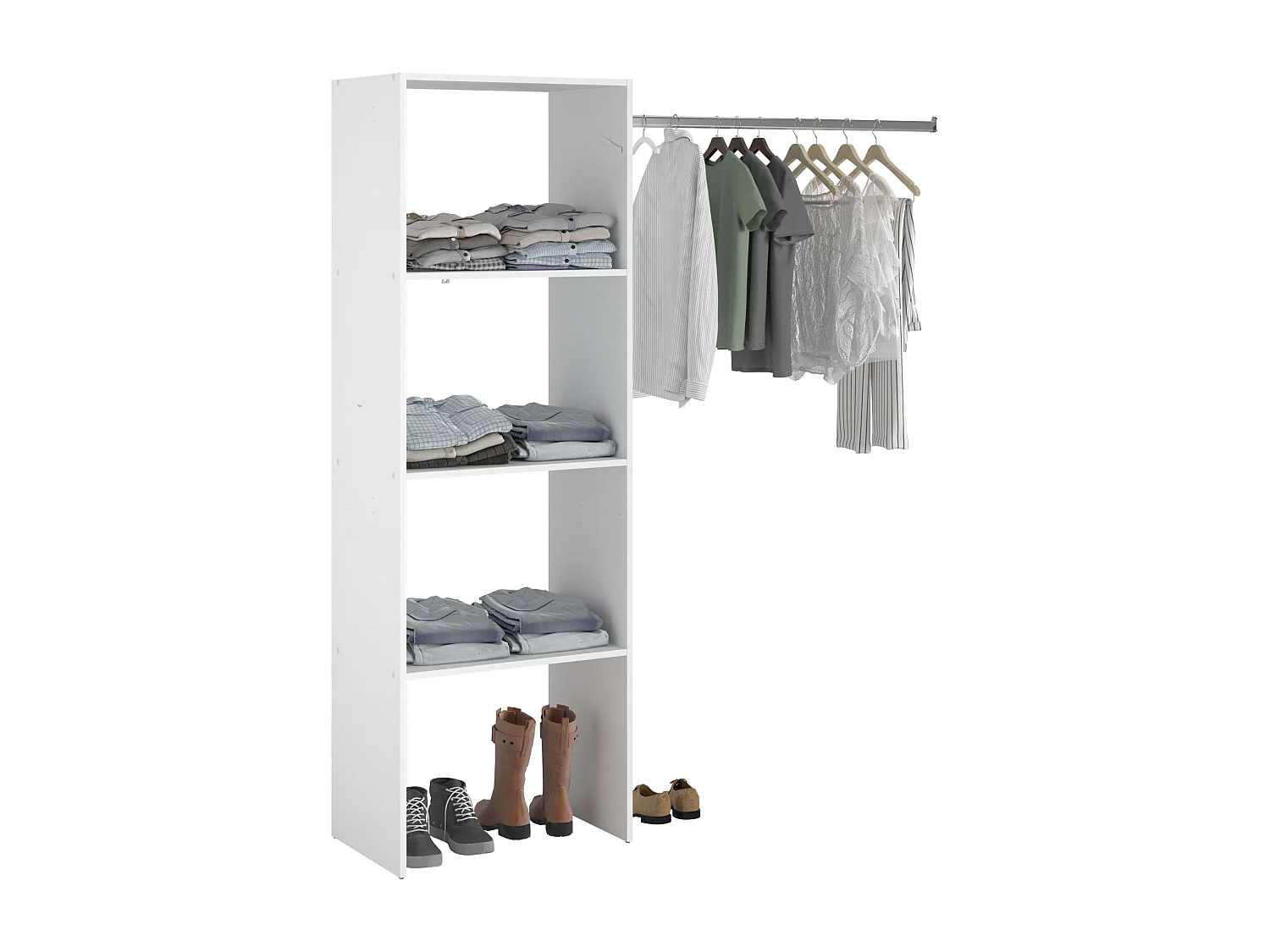 Dressing modulable sur mesure blanc avec module B, 3 étagères et bar 160x180 cm