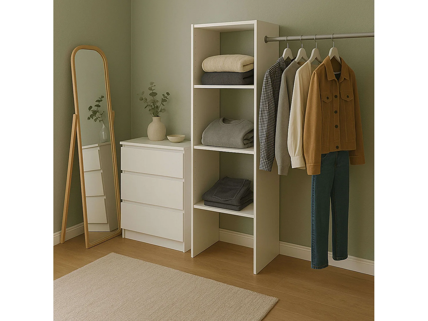 Dressing modulable sur mesure blanc avec module B, 3 étagères et bar 160x180 cm
