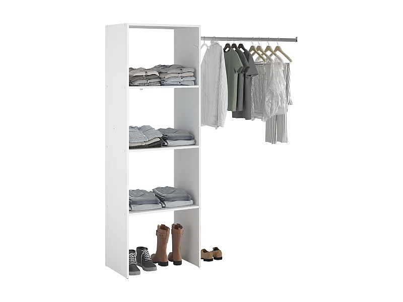 Dressing modulable sur mesure blanc avec module B, 3 étagères et bar 160x180 cm