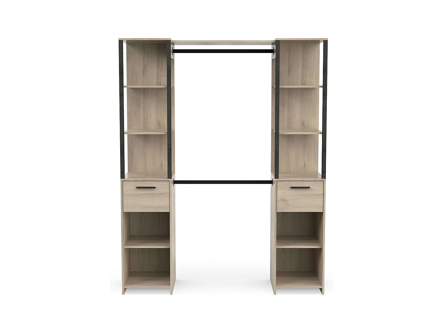 Dressing industriel Gary à 2 colonnes en chêne Kronberg/noir 160 x 200 cm