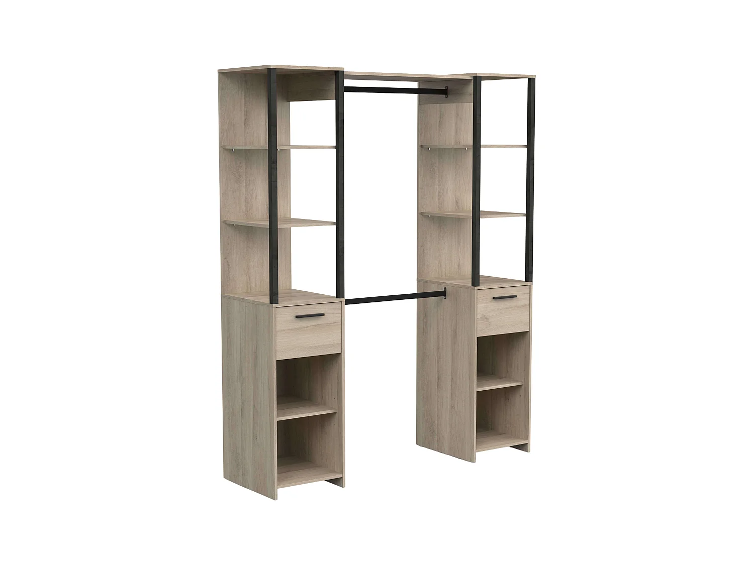 Dressing industriel Gary à 2 colonnes en chêne Kronberg/noir 160 x 200 cm