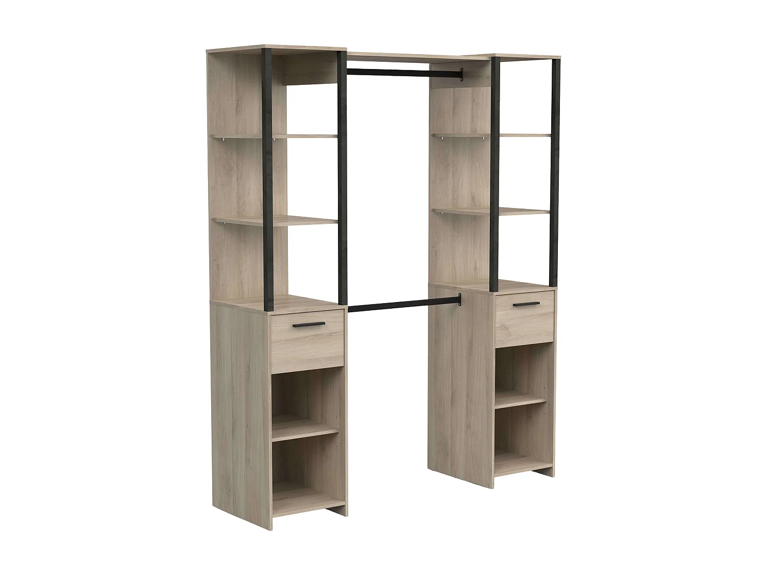 Dressing industriel Gary à 2 colonnes en chêne Kronberg/noir 160 x 200 cm