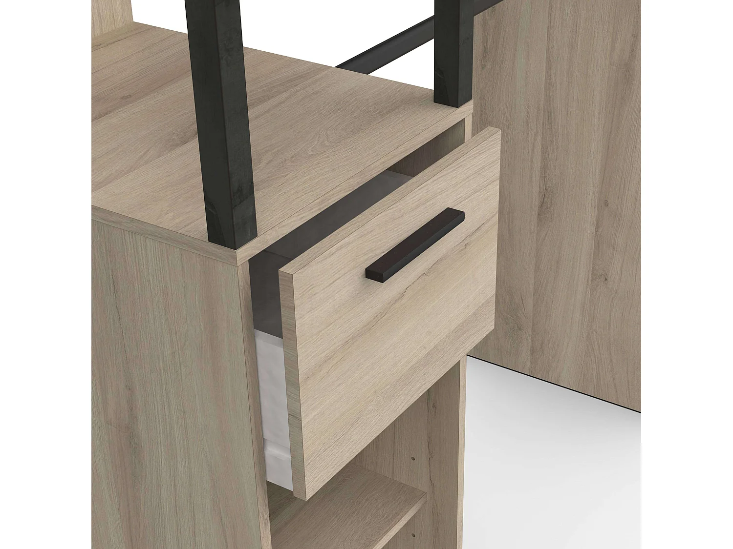 Dressing industriel Gary à 2 colonnes en chêne Kronberg/noir 160 x 200 cm