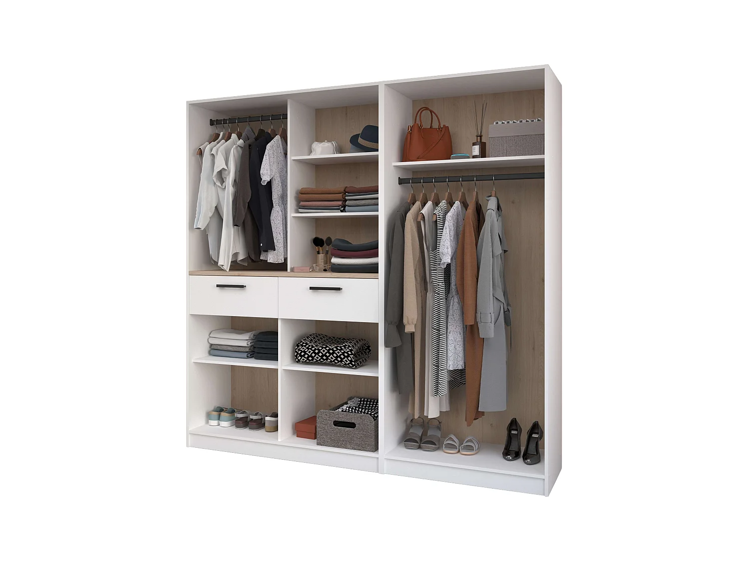 Vestidor abierto modular Flexa 2 cajones 5 estantes color madera/blanco 203x120x50 cm