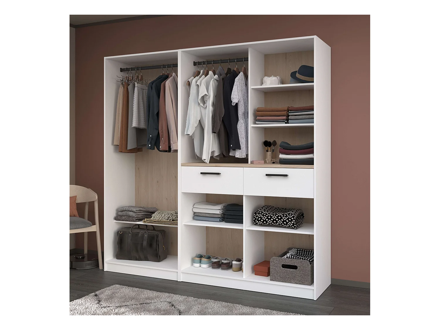 Vestidor abierto modular Flexa 2 cajones 5 estantes color madera/blanco 203x120x50 cm