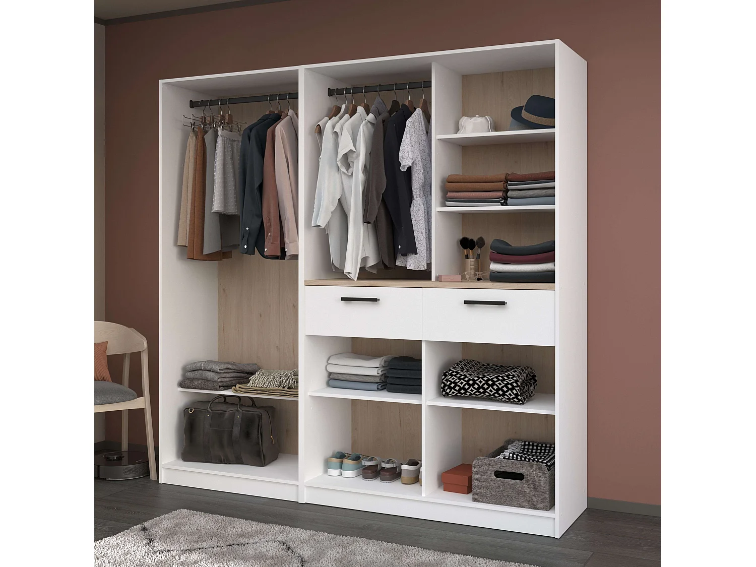 Vestidor abierto modular Flexa 2 cajones 5 estantes color madera/blanco 203x120x50 cm