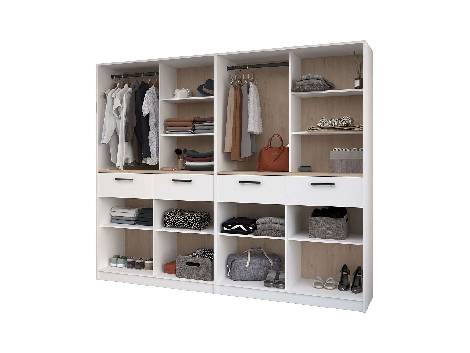 Vestidor modular Flexa 4 cajones 8 estantes madera claro/blanco 240x200x50 cm