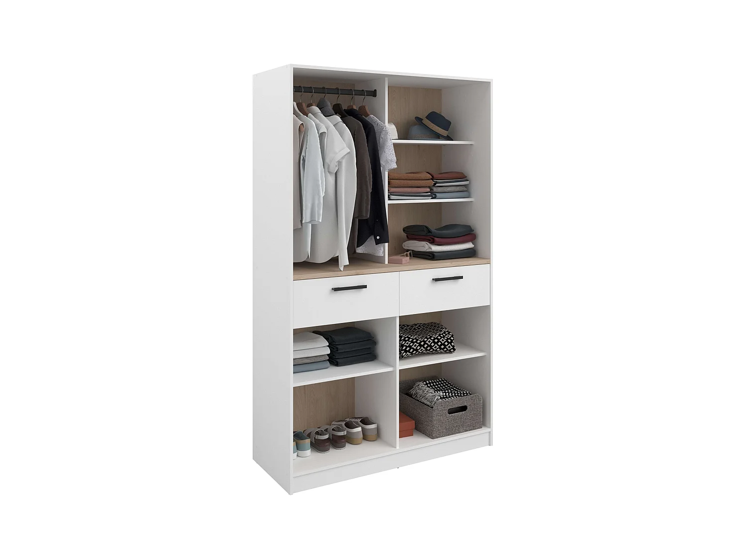 Vestidor modular Flexa 4 cajones 8 estantes madera claro/blanco 240x200x50 cm