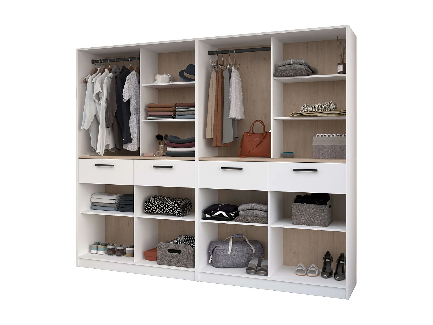 Vestidor modular Flexa 4 cajones 8 estantes madera claro/blanco 240x200x50 cm