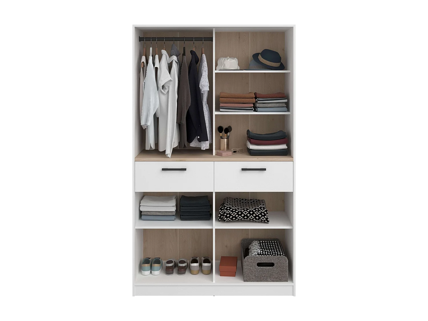 Vestidor modular Flexa 4 cajones 8 estantes madera claro/blanco 240x200x50 cm