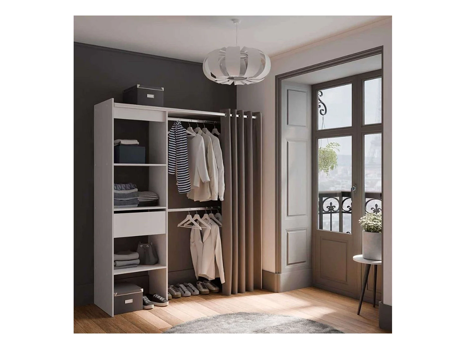 Vestidor Chicago Extensible Blanco 1 Cajón 2 Barras 113-167X192 cm