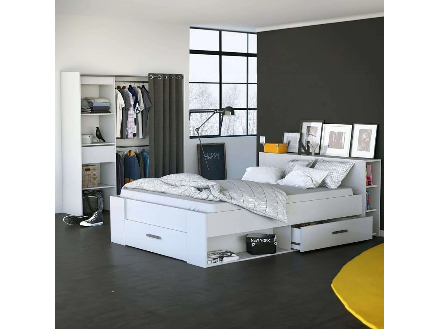 Vestidor Chicago Extensible Blanco 1 Cajón 2 Barras 113-167X192 cm