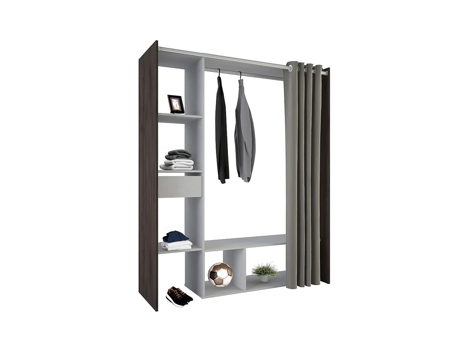 Vestidor Abierto Montana con cortina roble y lino