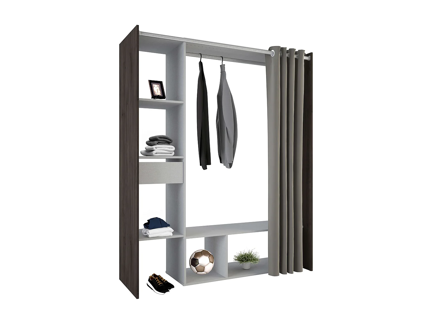 Vestidor Abierto Montana con cortina roble y lino