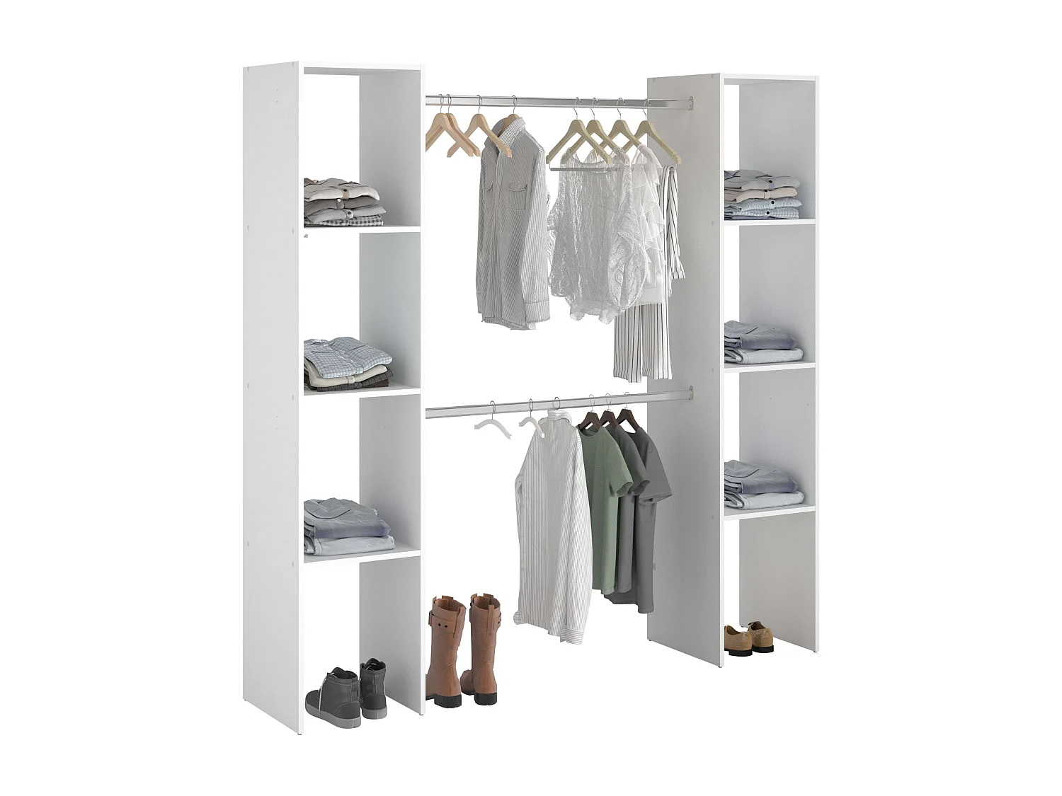 Camarim Modular Aberto Personalizado 2 Módulo A 6 Prateleiras 2 Barras 176x180 cm