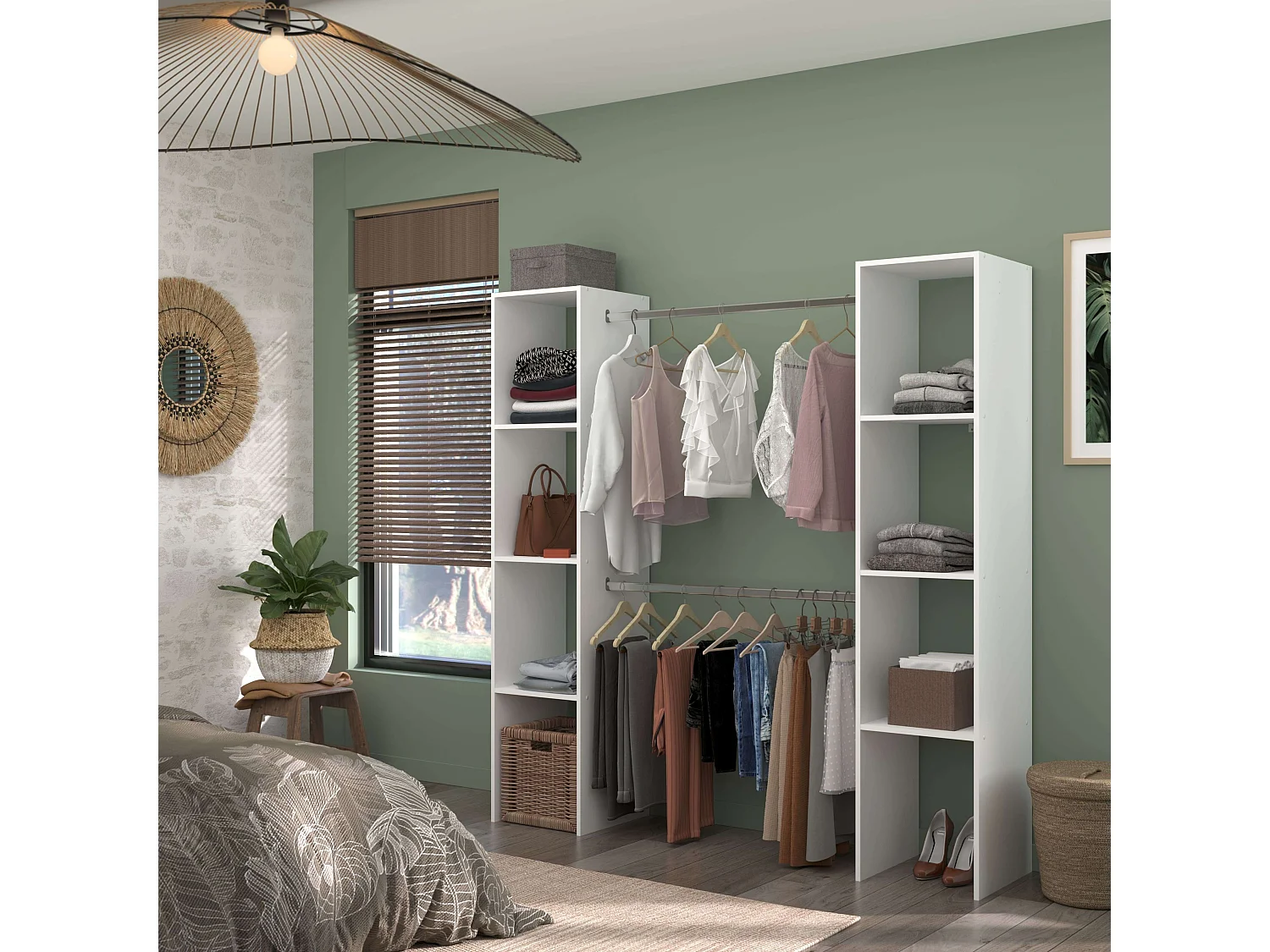 Camarim Modular Aberto Personalizado 2 Módulo A 6 Prateleiras 2 Barras 176x180 cm