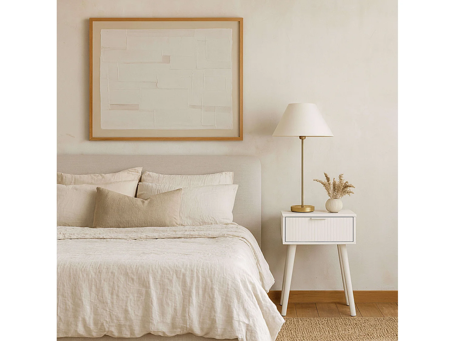 Mesilla Frisa Dormitorio Contemporáneo Blanco 1 Cajón 40x52x30 cm