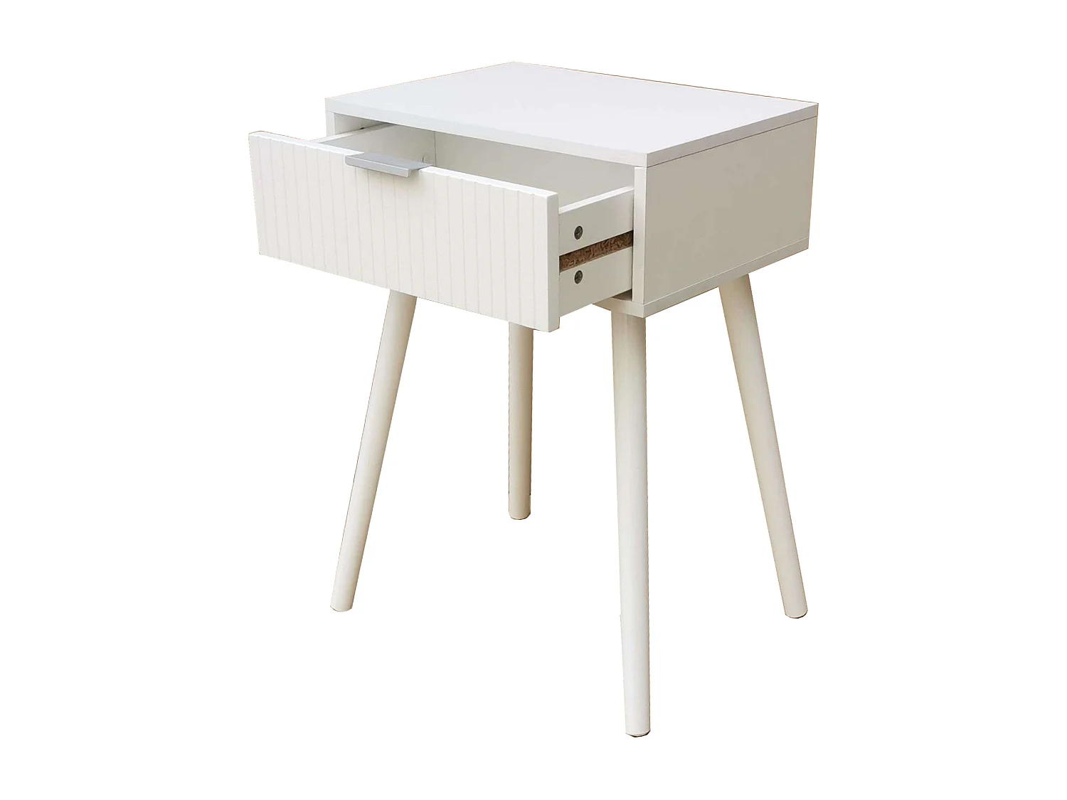 Mesa de cabeceira contemporânea Frisa para quarto branca com 1 gaveta 40x52x30 cm