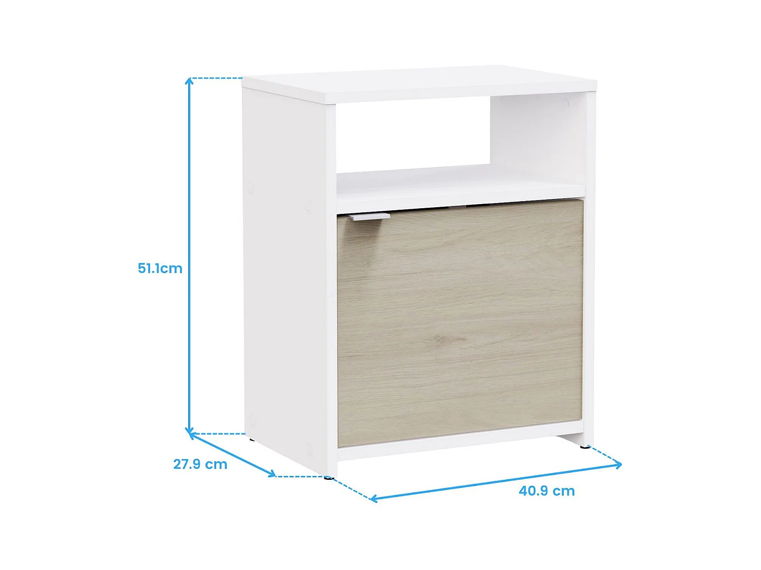 Mesita de noche Nano 1 puerta estante blanco mate roble kronberg 40,9x51,1cm
