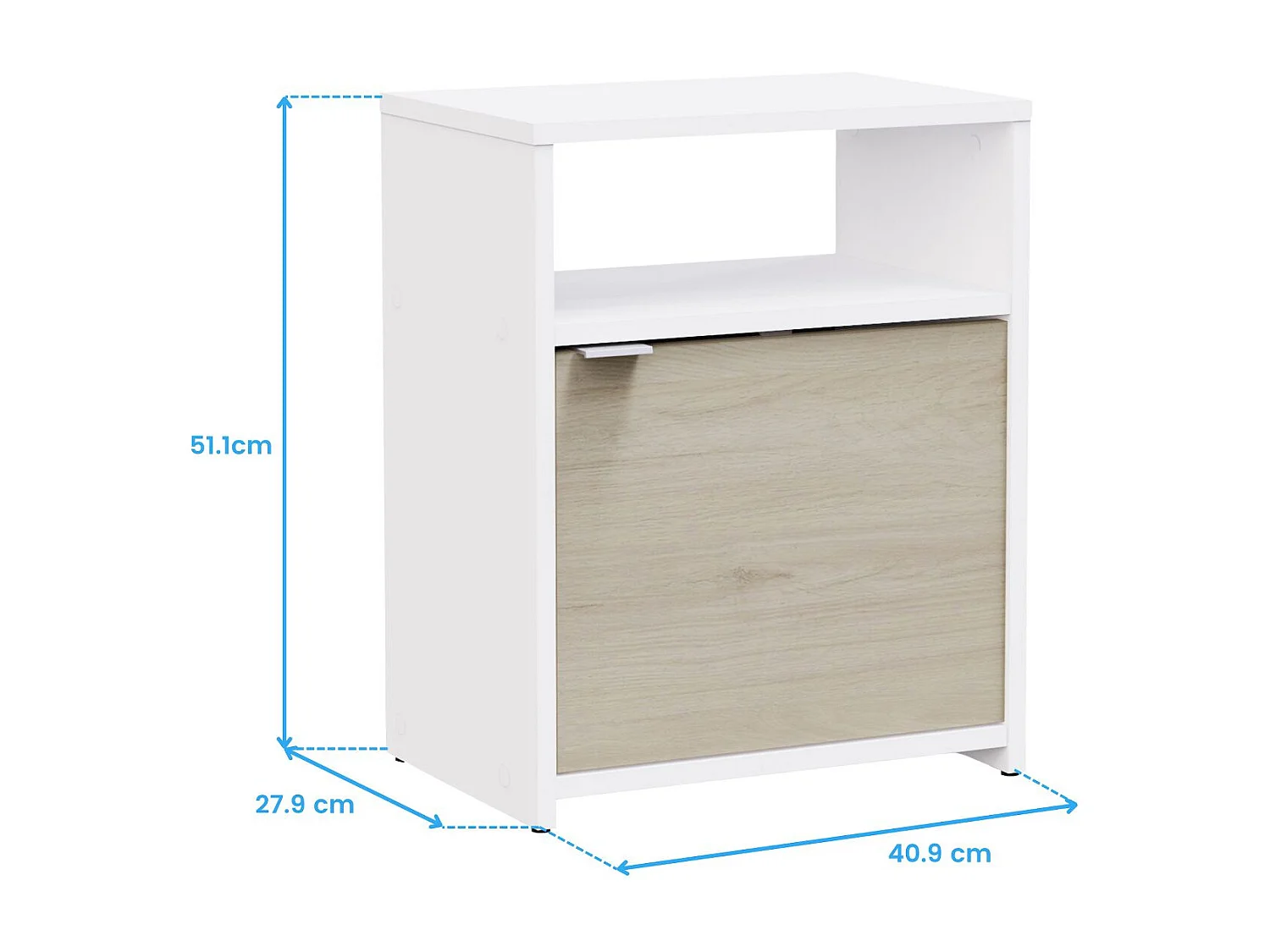 Mesita de noche Nano 1 puerta estante blanco mate roble kronberg 40,9x51,1cm