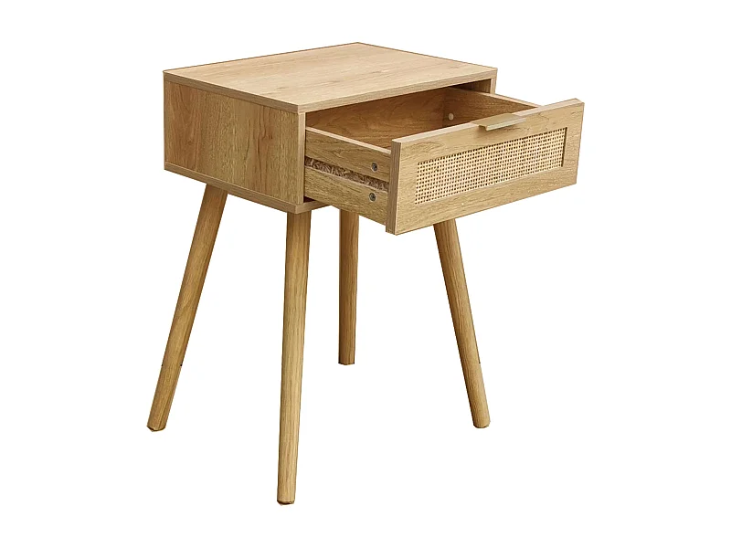 Mesa de cabeceira Frisa Natural Style em pinho e rattan com 1 gaveta 40x52x30 cm