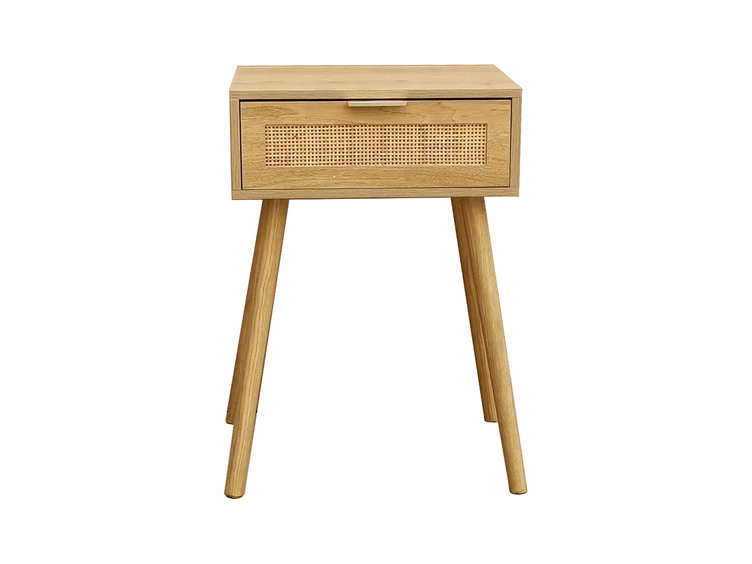 Table de chevet Frisa en pin et rotin de style naturel, 1 tiroir, 40x52x30 cm