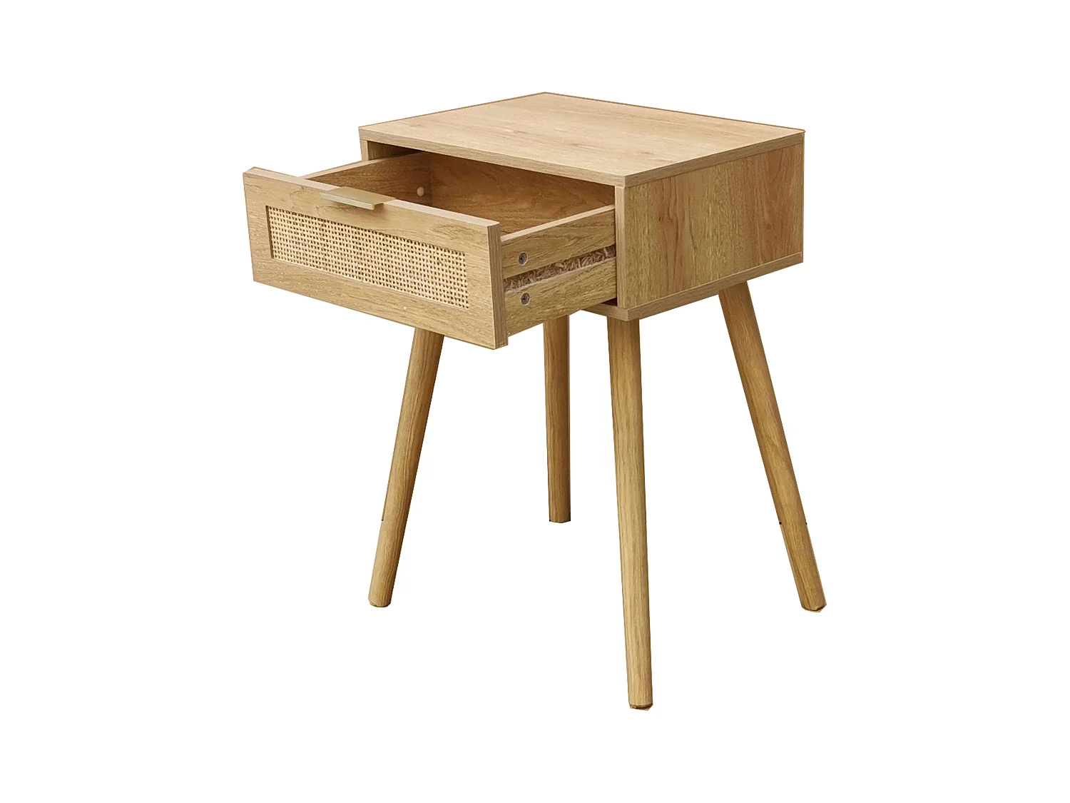 Table de chevet Frisa en pin et rotin de style naturel, 1 tiroir, 40x52x30 cm