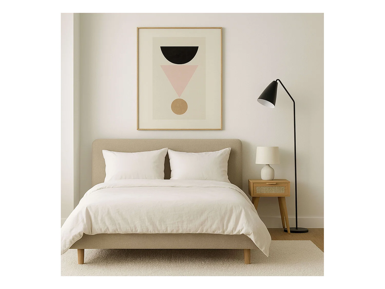 Table de chevet Frisa en pin et rotin de style naturel, 1 tiroir, 40x52x30 cm