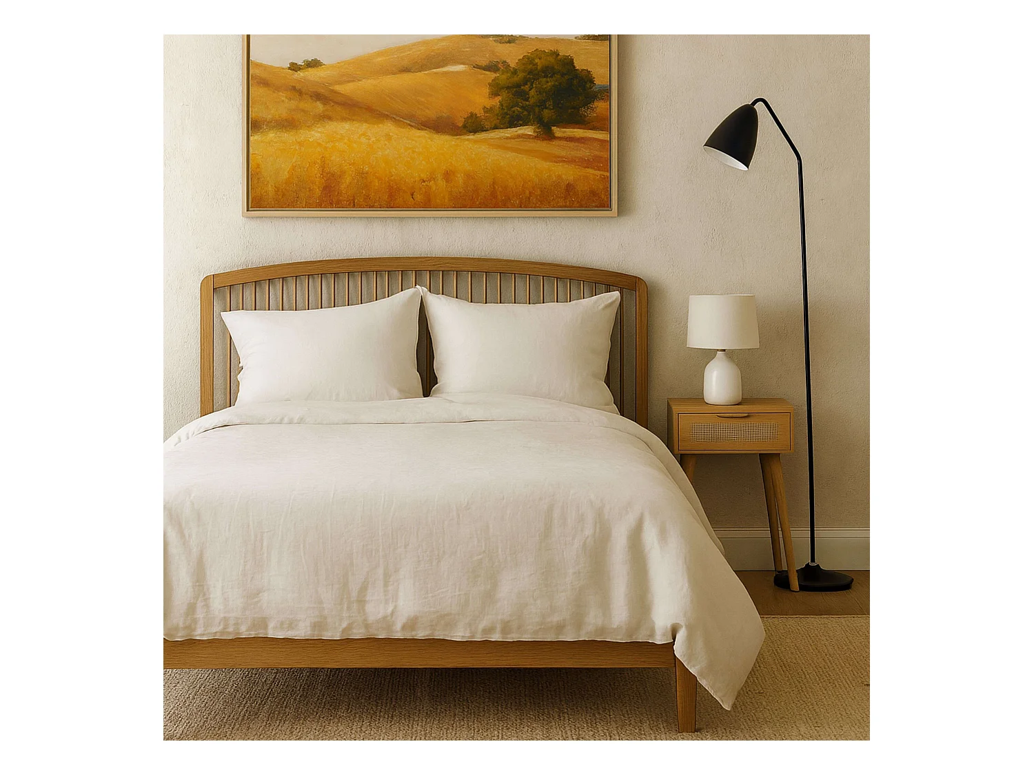 Table de chevet Frisa en pin et rotin de style naturel, 1 tiroir, 40x52x30 cm