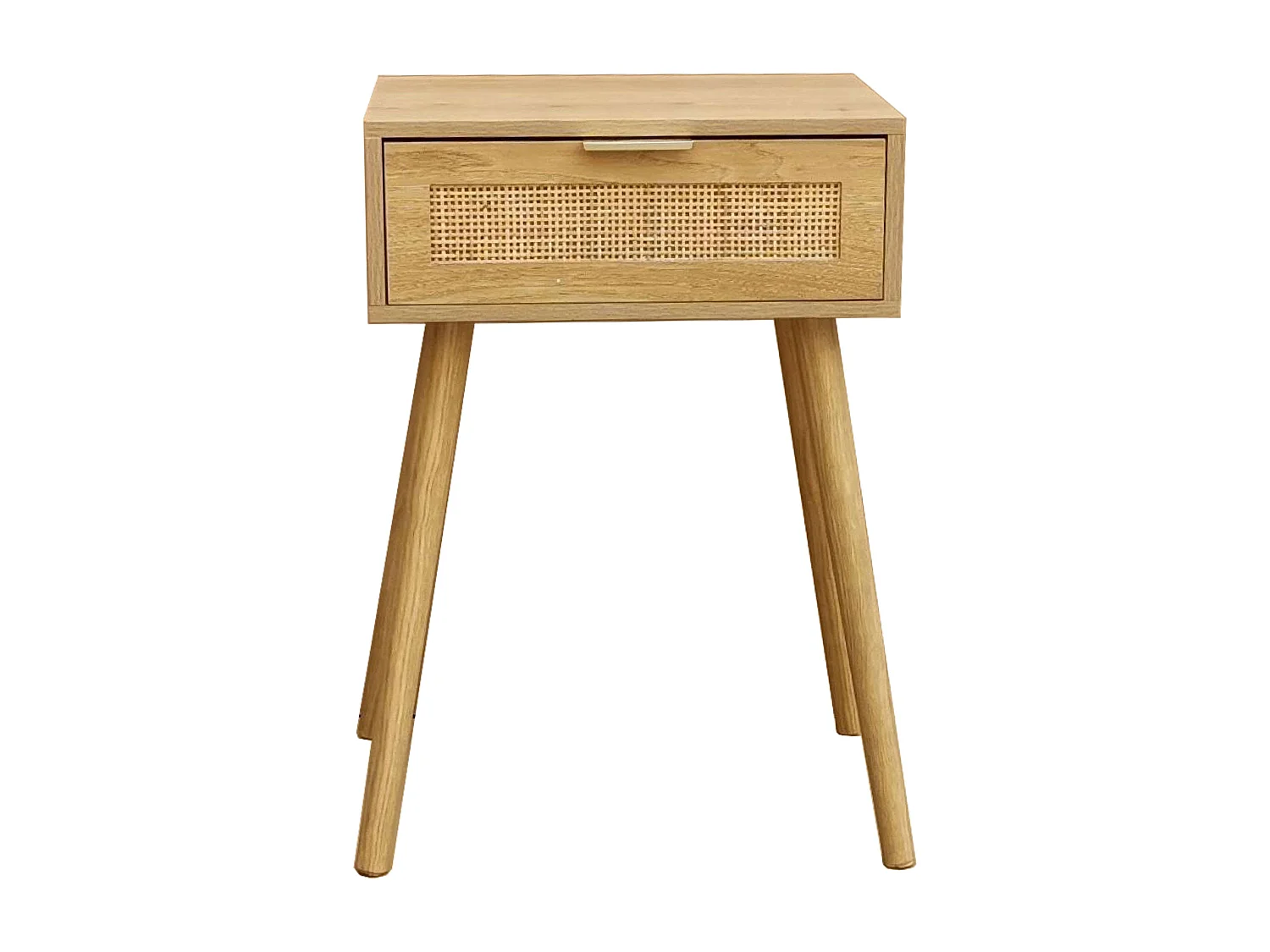 Table de chevet Frisa en pin et rotin de style naturel, 1 tiroir, 40x52x30 cm