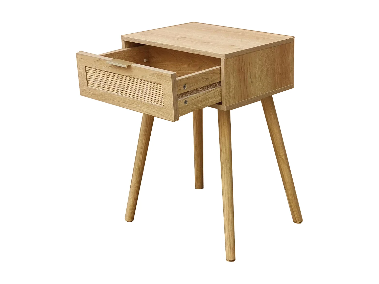 Table de chevet Frisa en pin et rotin de style naturel, 1 tiroir, 40x52x30 cm