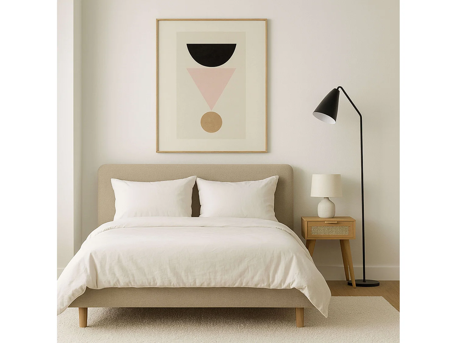 Table de chevet Frisa en pin et rotin de style naturel, 1 tiroir, 40x52x30 cm