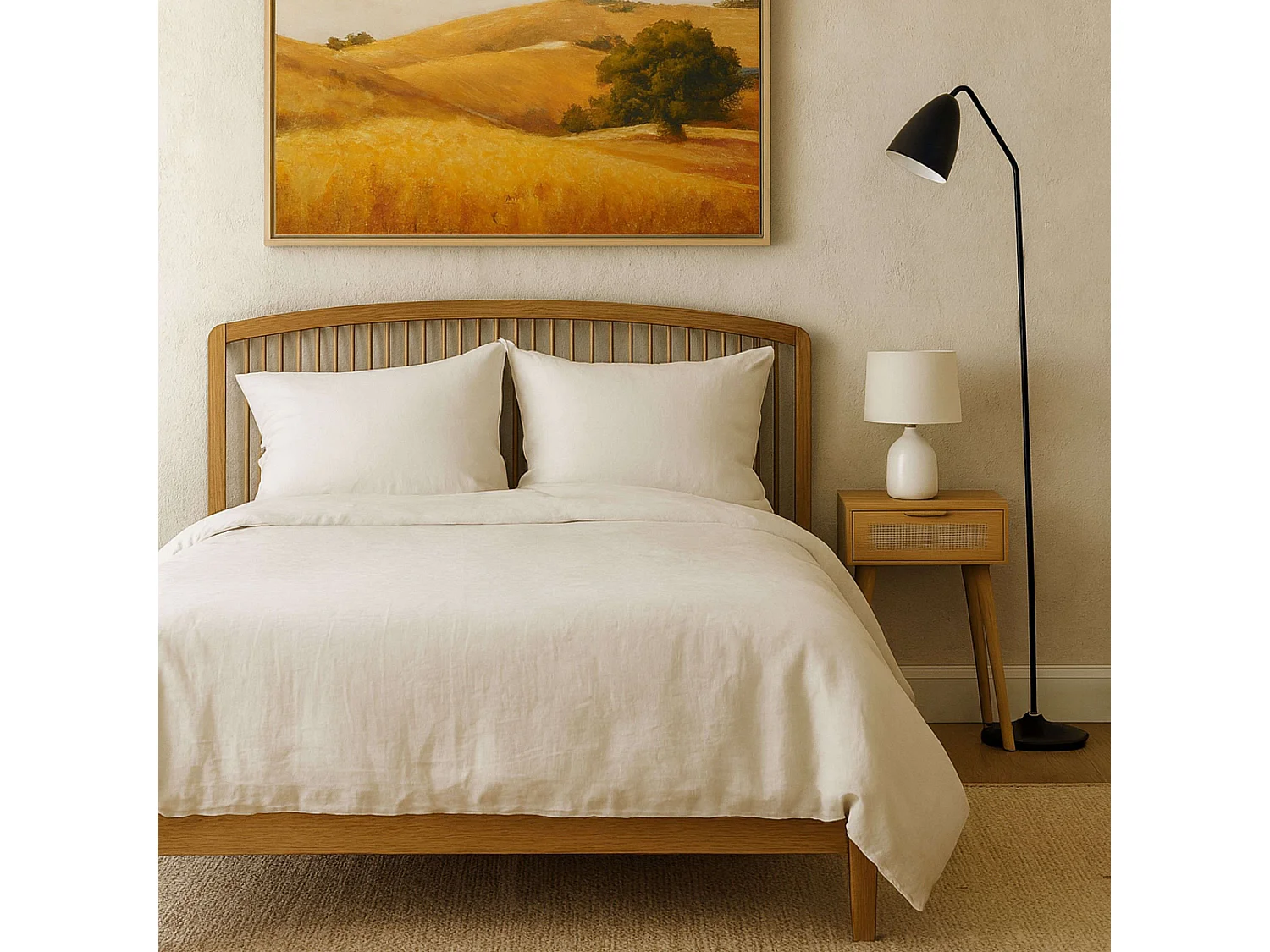 Table de chevet Frisa en pin et rotin de style naturel, 1 tiroir, 40x52x30 cm