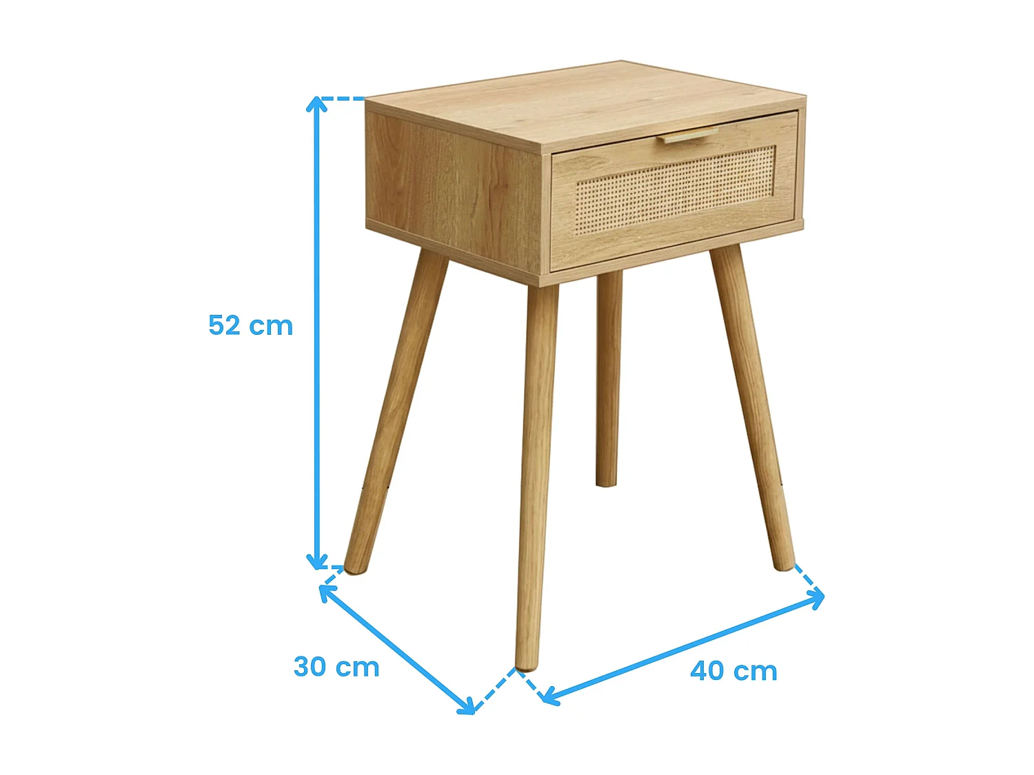 Mesa de cabeceira Frisa Natural Style em pinho e rattan com 1 gaveta 40x52x30 cm