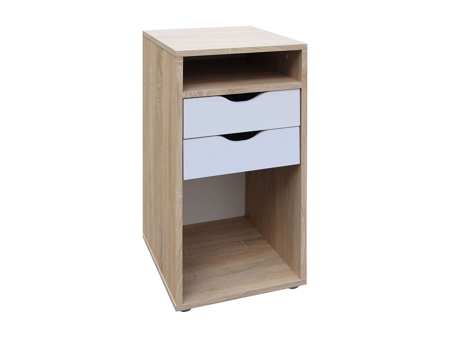 Table de chevet Parc avec 2 tiroirs et niches en chêne Sonoma et blanc 36x71 cm