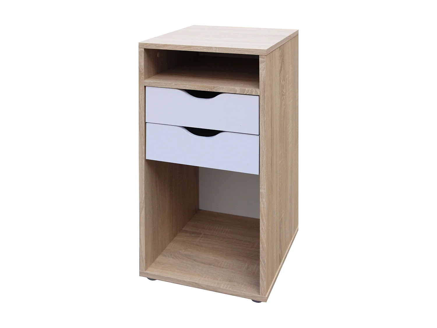 Table de chevet Parc avec 2 tiroirs et niches en chêne Sonoma et blanc 36x71 cm