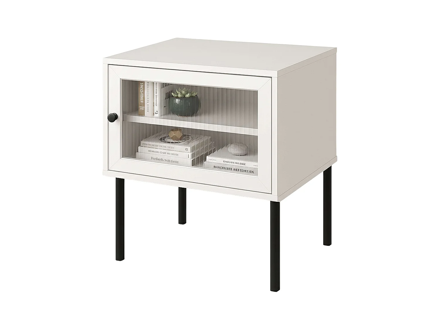 Table de chevet Vitinia avec 1 porte vitrée, blanc/noir, 45,5x40x30 cm