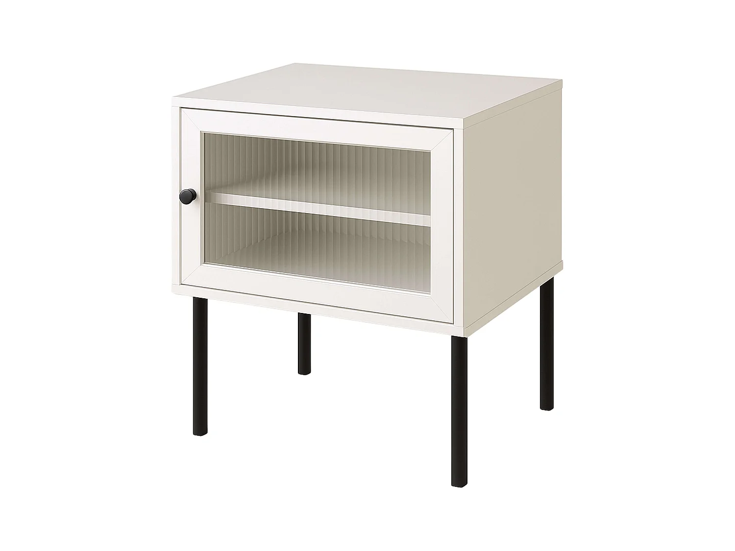 Table de chevet Vitinia avec 1 porte vitrée, blanc/noir, 45,5x40x30 cm