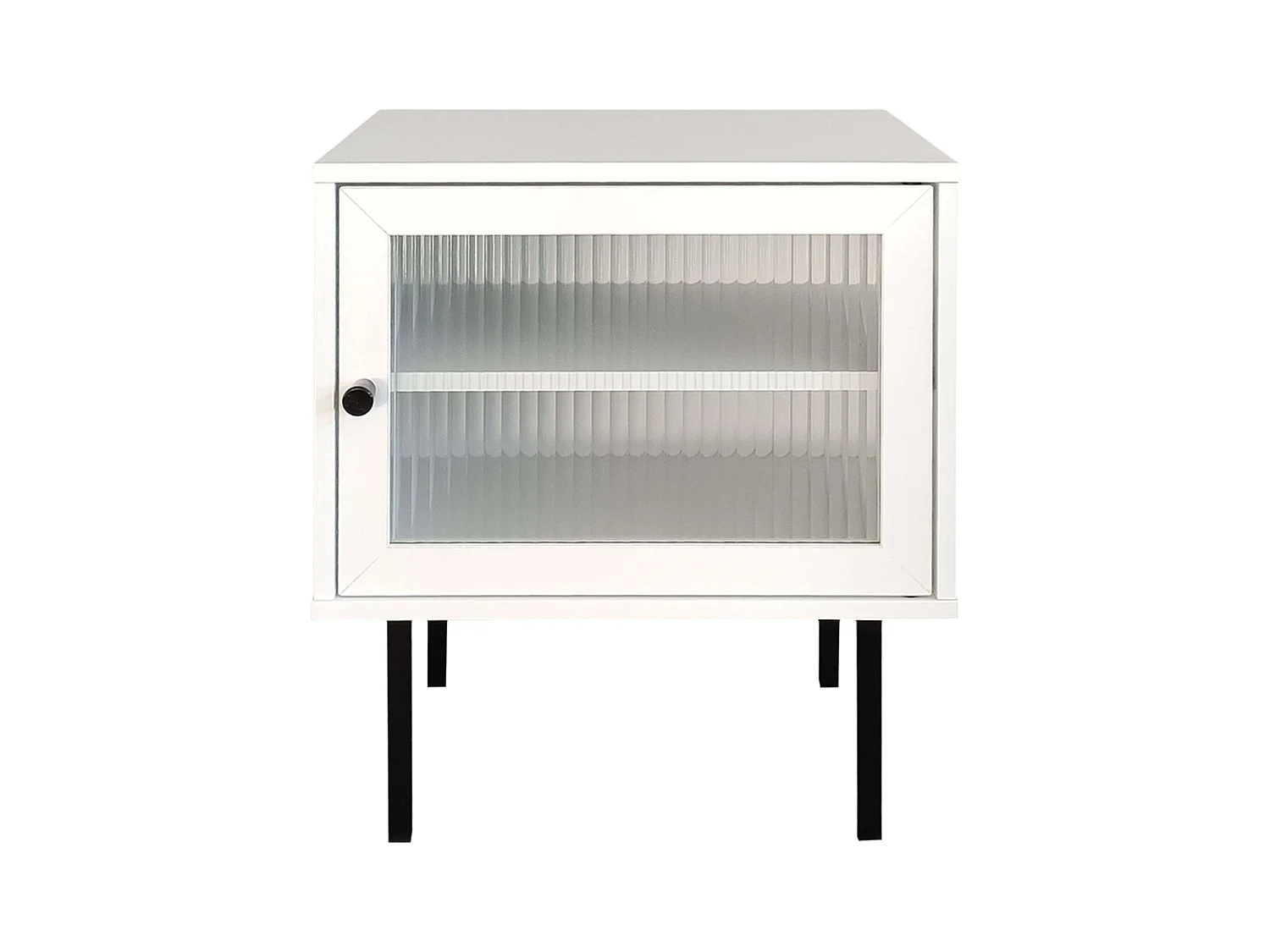 Table de chevet Vitinia avec 1 porte vitrée, blanc/noir, 45,5x40x30 cm